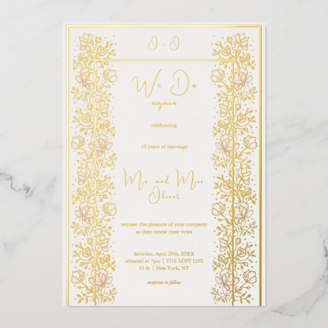 Invitación Con Relieve Metalizado Renovación de Votos de Magnolia Rosa 10 años (Anverso)