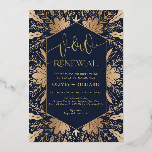 Invitación Con Relieve Metalizado Renovación de votos de moda en azul marino y oro r