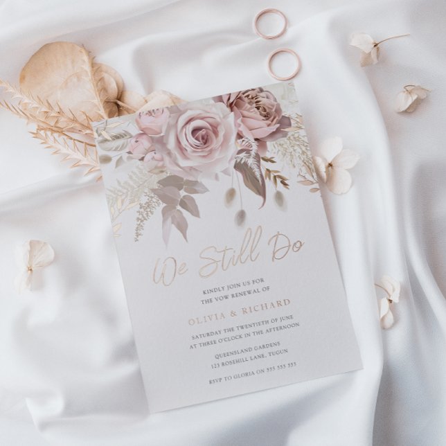 Invitación Con Relieve Metalizado Renovamos nuestros votos florales con rosa dorado (Subido por el creador)