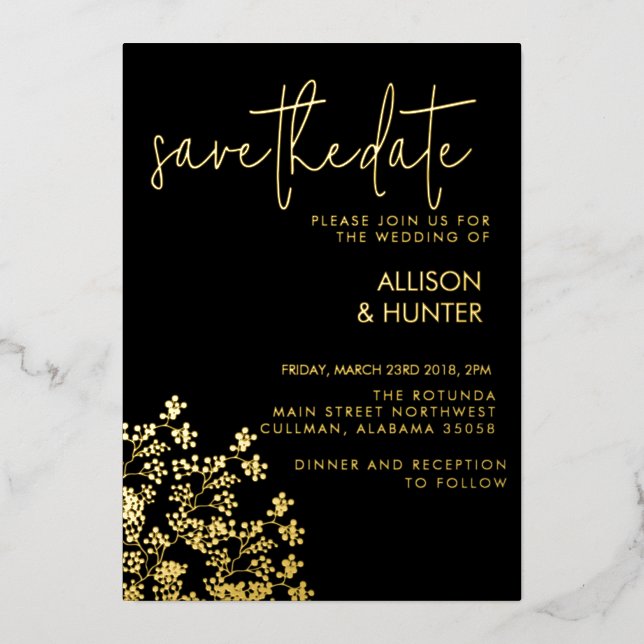 Invitación Con Relieve Metalizado Reserva la fecha (Anverso)