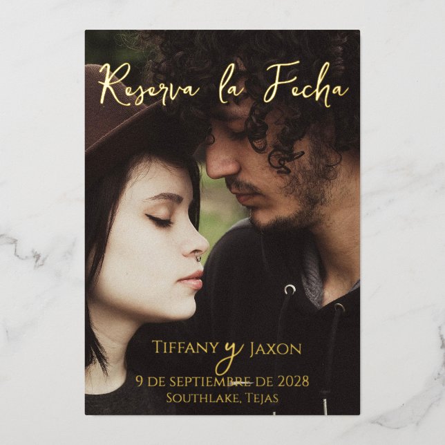 Invitación Con Relieve Metalizado Reserva la fecha (Anverso)