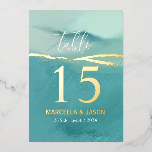 Invitación Con Relieve Metalizado Resumen artístico Boda de paisaje número de tabla (Anverso)