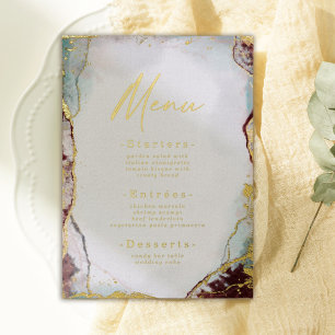Invitación Con Relieve Metalizado Resumen de acuarela Boda de vino Menú Real Gold