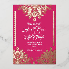 Invitación Con Relieve Metalizado Resumen de filigrí en Fuchsia