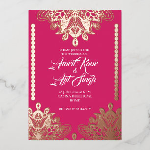Invitación Con Relieve Metalizado Resumen de filigrí en Fuchsia