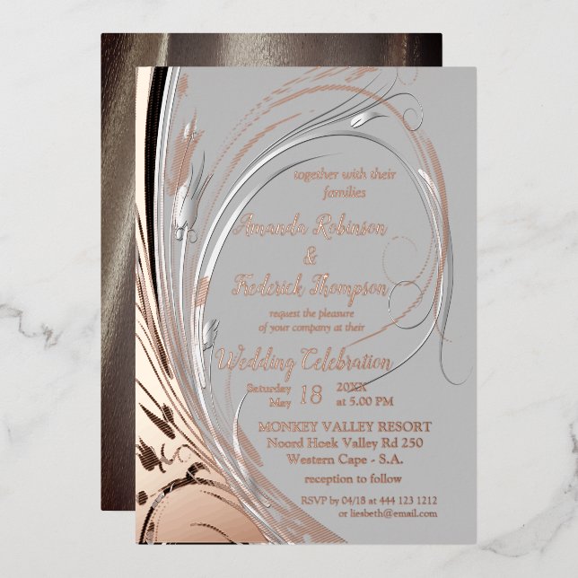 Invitación Con Relieve Metalizado Resumen de plata bronce y negro (Anverso/Reverso)