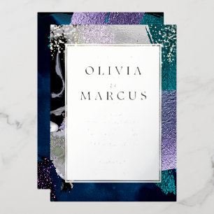 Invitación Con Relieve Metalizado Resumen Elegante Pincel de Lilac Verde azulado