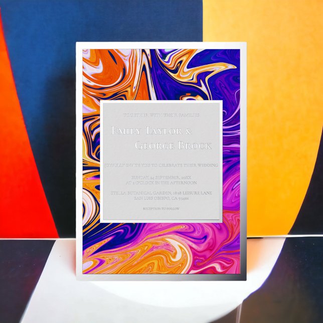 Invitación Con Relieve Metalizado Resumen moderno Boda elegante galaxia Wavy Silver (Subido por el creador)
