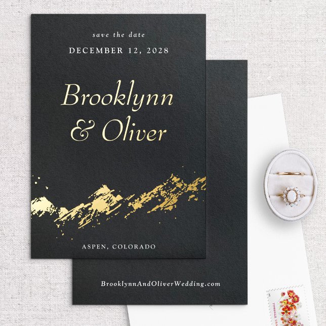 Invitación Con Relieve Metalizado Resumen Montañas Negro y Oro Salven la fecha (Subido por el creador)