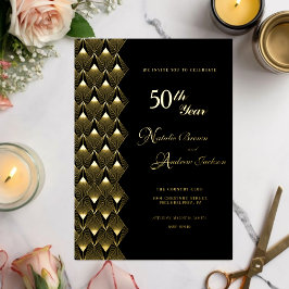 Invitación Con Relieve Metalizado Retro Aniversario Dorado 50