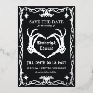 Invitación Con Relieve Metalizado Retro de Hallowedding de cráneo gótico Guardar fec