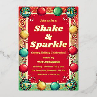 Invitación Con Relieve Metalizado Retro Groovy Shake & Sparkle Holiday Party