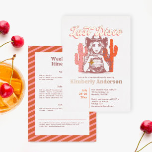 Invitación Con Relieve Metalizado Retro Last Disco Cowgirl Bach Fiesta Weekend Gold