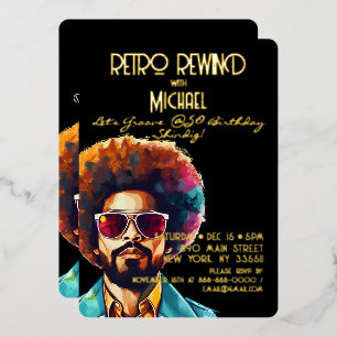 Invitación Con Relieve Metalizado Retro Rebobinado masculino 50 Fiesta de cumpleaños