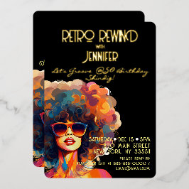 Invitación Con Relieve Metalizado Retro Rewind 50 Birthday Shindig Fiesta