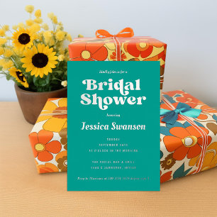 Invitación Con Relieve Metalizado Retro Serif verde azulado ducha de novia plateado