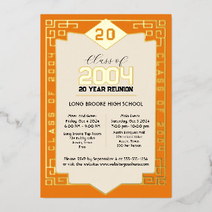 Invitación Con Relieve Metalizado Reunión de la Clase Elegante de 2004 20 Años de Es