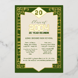 Invitación Con Relieve Metalizado Reunión de la Elegante Clase de 2004 a 20 Años de 