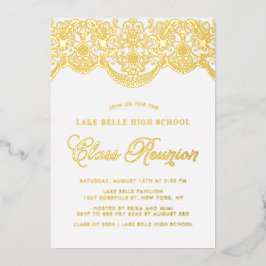 Invitación Con Relieve Metalizado Reunión elegante de la clase Floral Brocade Lace