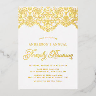 Invitación Con Relieve Metalizado Reunión Familiar Elegante Brocado Floral de Encaje