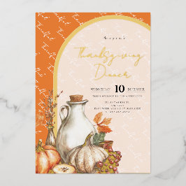 Invitación Con Relieve Metalizado Reunión familiar en la cena de Acción de Gracias