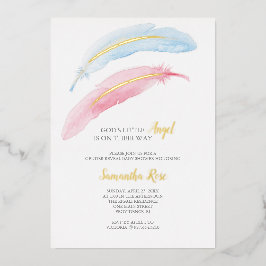 Invitación Con Relieve Metalizado Revelación de Género Acuarela Baby Shower