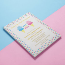 Invitación Con Relieve Metalizado Revelación de género con helado