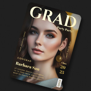 Invitación Con Relieve Metalizado Revista de fiesta de graduación moderna de oro Fie