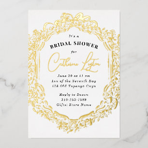 Invitación Con Relieve Metalizado Ribbon Antiguo Dorado para Despedida de Soltera