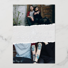 Invitación Con Relieve Metalizado Ripped Paper Effect Wedding Custom Photo Script