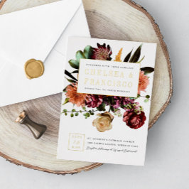 Invitación Con Relieve Metalizado Riqueza de Primavera Colorido Floral Foto Boda