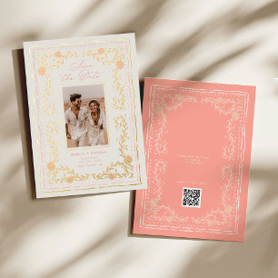 Invitación Con Relieve Metalizado Riviera Floral Foil Save the Date