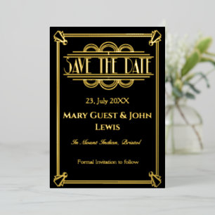 Invitación Con Relieve Metalizado Roaring 20's Black and Gold Art Deco Guardar la fe