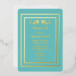 Invitación Con Relieve Metalizado Robins Huevo Azul y Relieve metalizado Dulce 16