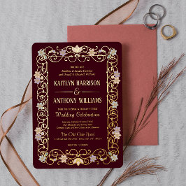 Invitación Con Relieve Metalizado Rococo Revival Elegant Vintage Floral Wedding