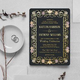 Invitación Con Relieve Metalizado Rococo Revival Elegant Vintage Floral Wedding