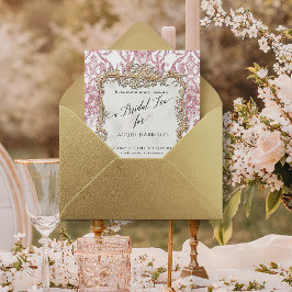 Invitación Con Relieve Metalizado Rococo vintage Floral Duste rosa en té de novia do