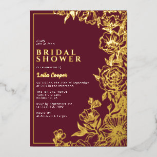 Invitación Con Relieve Metalizado Rojo Borgoña + Dorado   Despedida de Soltera Ornat