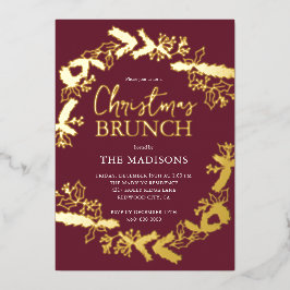Invitación Con Relieve Metalizado Rojo Brunch Botánico de Navidad de Bayas
