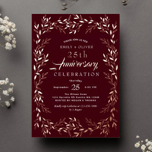 Invitación Con Relieve Metalizado Rojo Elegante Aniversario Hoja de Oro 