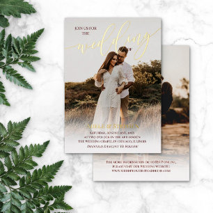 Invitación Con Relieve Metalizado Rojo Únete a nosotros Bodas Escritura Dorada Foto