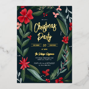 Invitación Con Relieve Metalizado Rojo verde patrón de corona floral Navidad