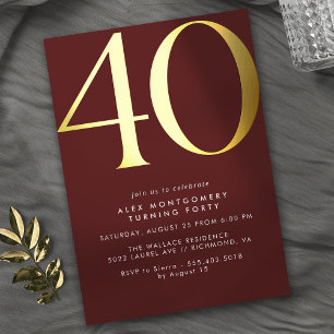 Invitación Con Relieve Metalizado Rojo y oro de Borgoña   40 Aniversario del lujo mo