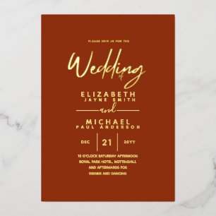 Invitación Con Relieve Metalizado ROLLO DE CANELA DE HOJA DE ORO Moderno Todo en Uno