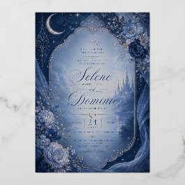 Invitación Con Relieve Metalizado Romance de Luz Lunar Celestial