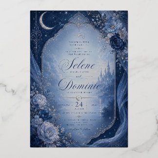 Invitación Con Relieve Metalizado Romance de Luz Lunar Celestial