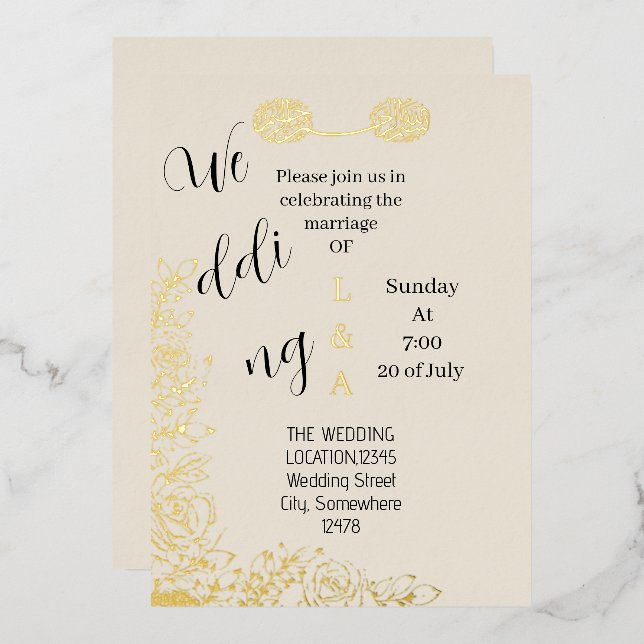 Invitación Con Relieve Metalizado Romano árabe único minimalista (Anverso/Reverso)