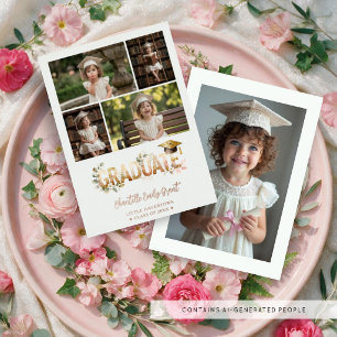 Invitación Con Relieve Metalizado Romantic Botanical Pre-K Graduation 5-Photo