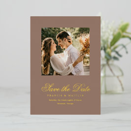 Invitación Con Relieve Metalizado Romantic Brown Photo Elegant Wedding Save the Date