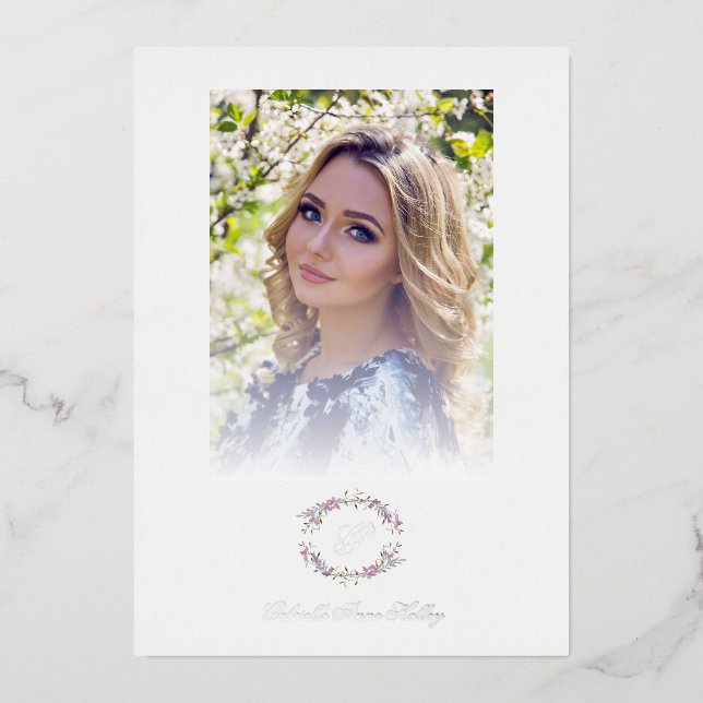 Invitación Con Relieve Metalizado Romantic Chic Floral Wreath Photo Bridal Shower (Anverso)